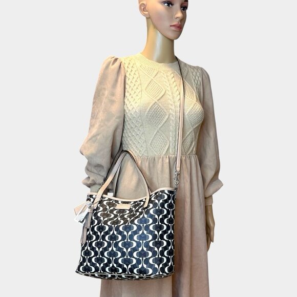 COACH Park Metro Dream C Black & Ivory Monogram C Purse Tote Shoulder Bag F26201 - Picture 5 of 16